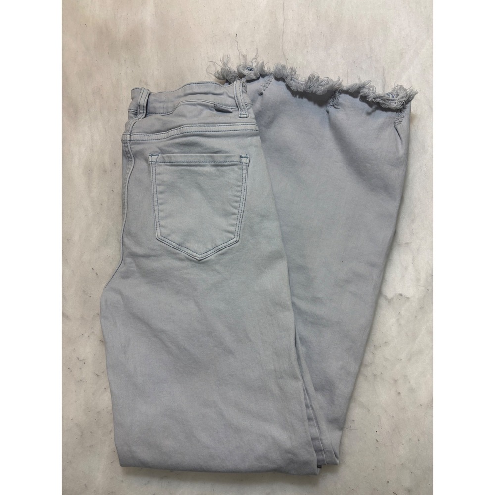 Risen Jeans Wide Leg Cropped‎ Raw Hem Light Wash Denim Pants Size 0/24